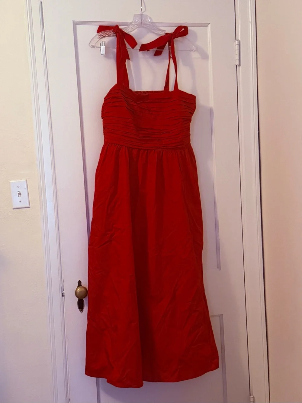 Abercrombie & Fitch Emerson Tie Strap Maxi Dress Red Salsa LP Large Petit
